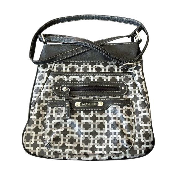Rosetti Black/Gray Geometric Chain-Link Crossbody Purse - Picture 1 of 9